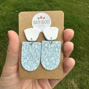 Handmade Blue Floral Dangly Polymer Clay Earrings